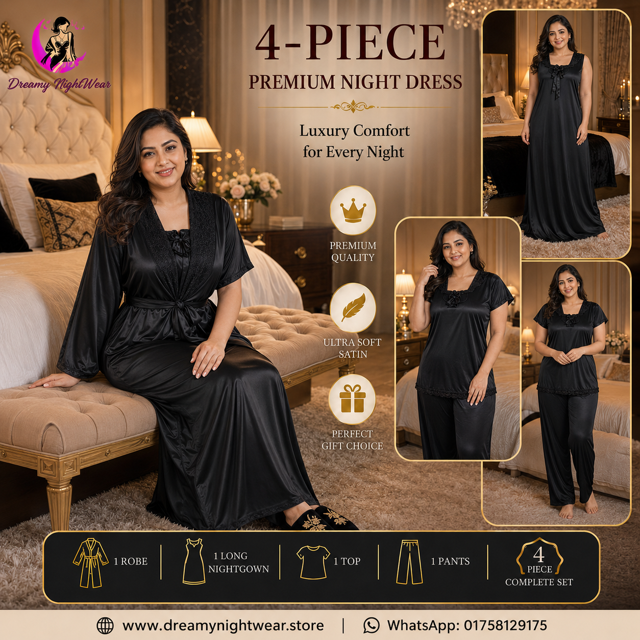 Black Premium Nighty Set